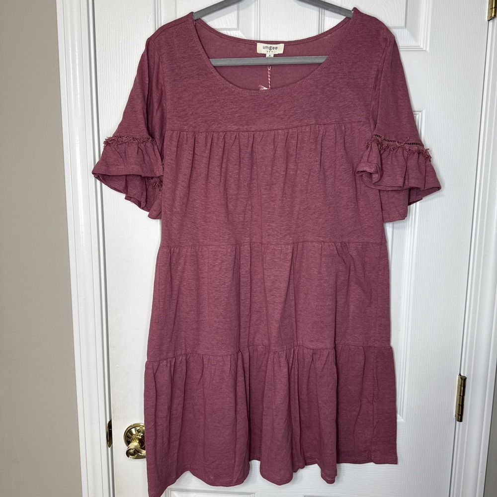 🌸 UMGEE Tiered Ruffle Sleeve Tunic Dress | Mauve Pink | Size M | NWT